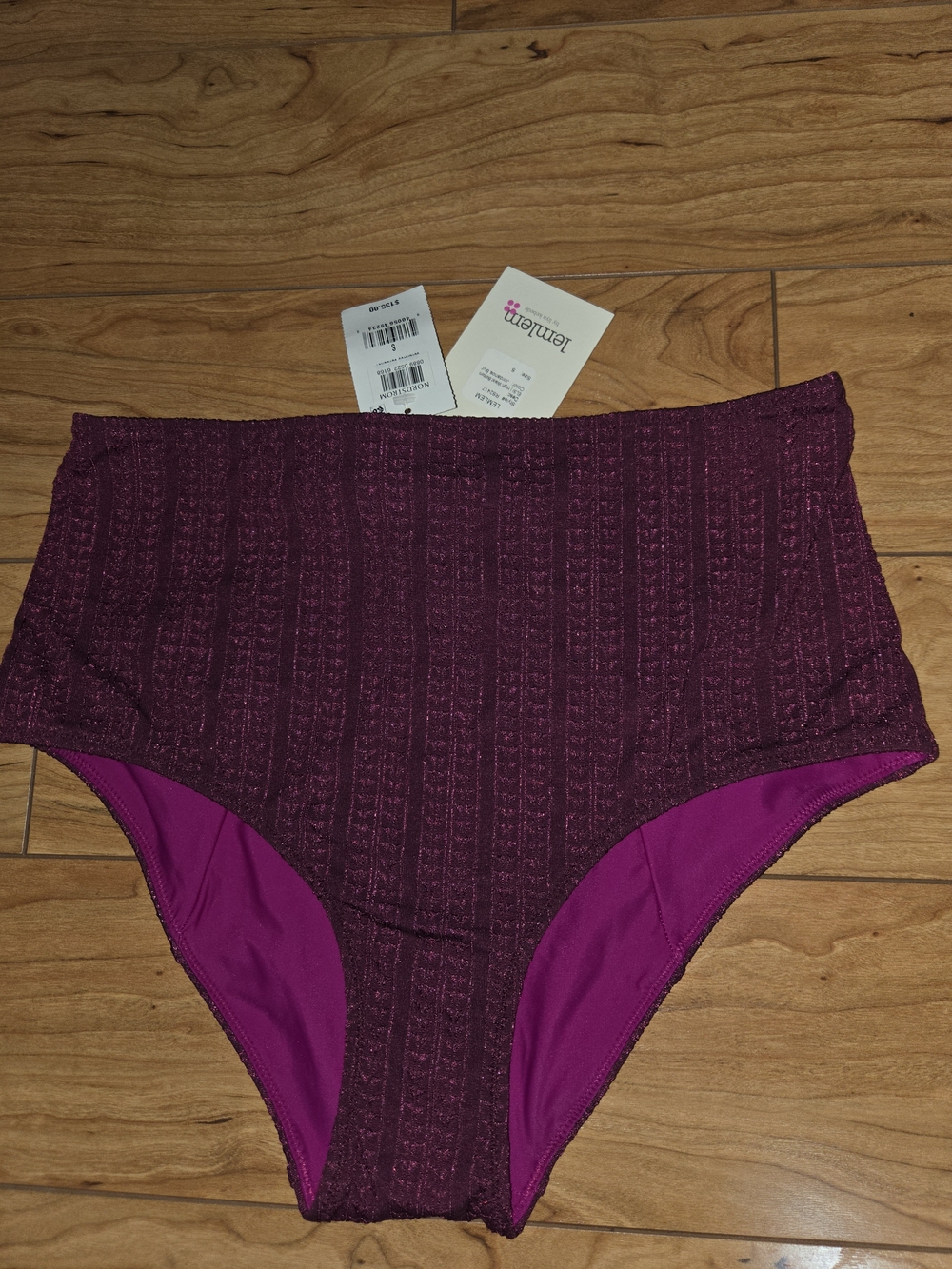 Lemlem Ribbed High-Waist Bikini Bottom in Plum